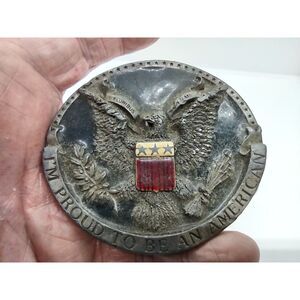 I AM Proud To Be An American Vintage Belt Buckle 1981-Bergamot Brass Works H-132